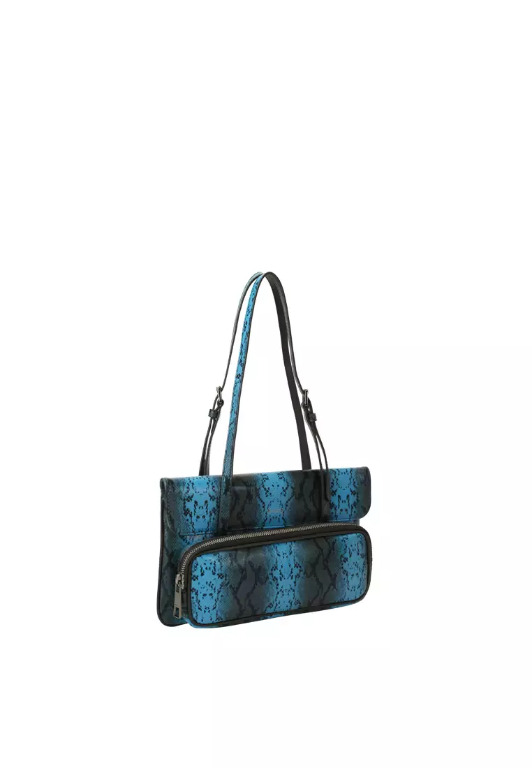 Envelope Shoulder Clutch - Snake Embossed Blue