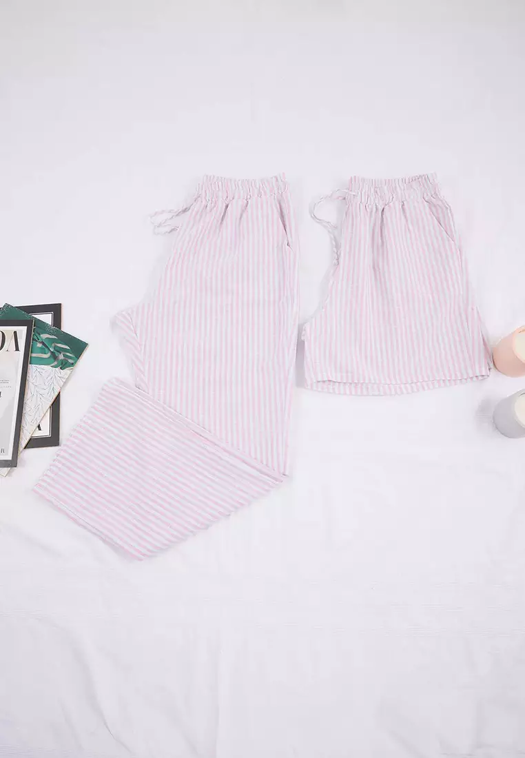 Pink Striped Shorts-Pants Package Woven Plus Size Pajama Bottoms Tbbss26Ia00009