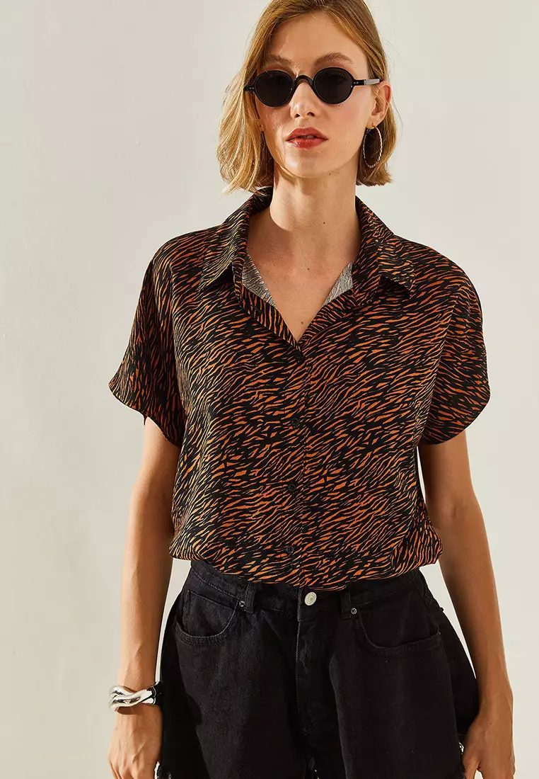 Women's Short Sleeve Patterned Viscose Shirt 40831005