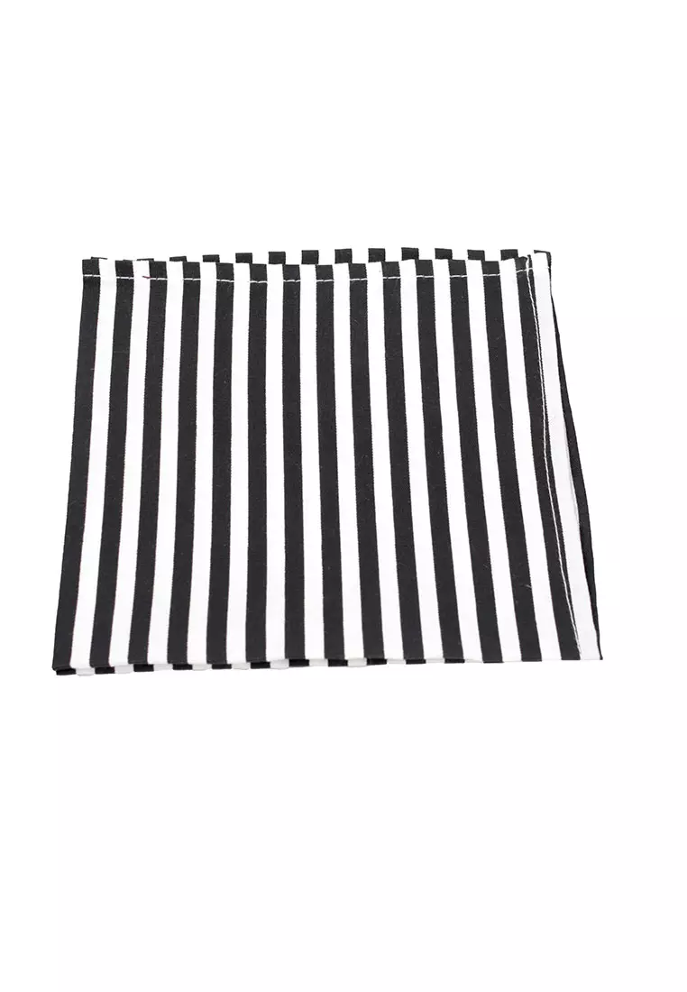 Houseofcuff Dasi Kupu Bowtie Pocket Square Saputangan Salur Hitam A20