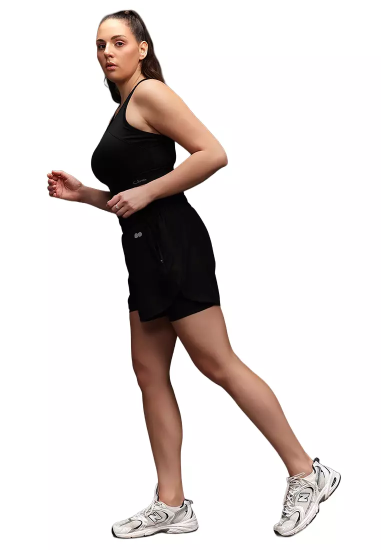 Clovia Snug Fit Active High Rise Running Shorts in Black