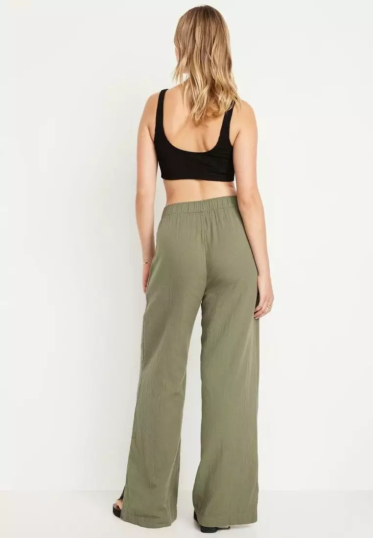 High-Waisted Crinkle Gauze Wide-Leg Pants
