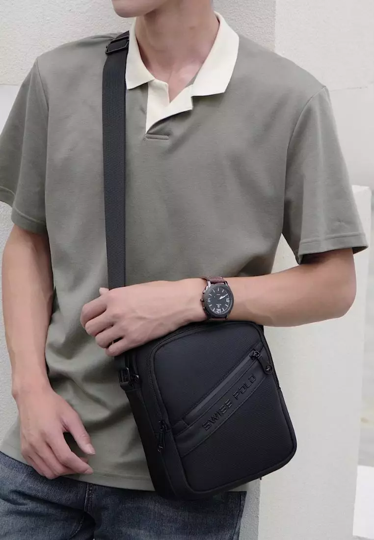 Buy Swiss Polo Men's Sling Bag Crossbody Bag Black 2025 Online