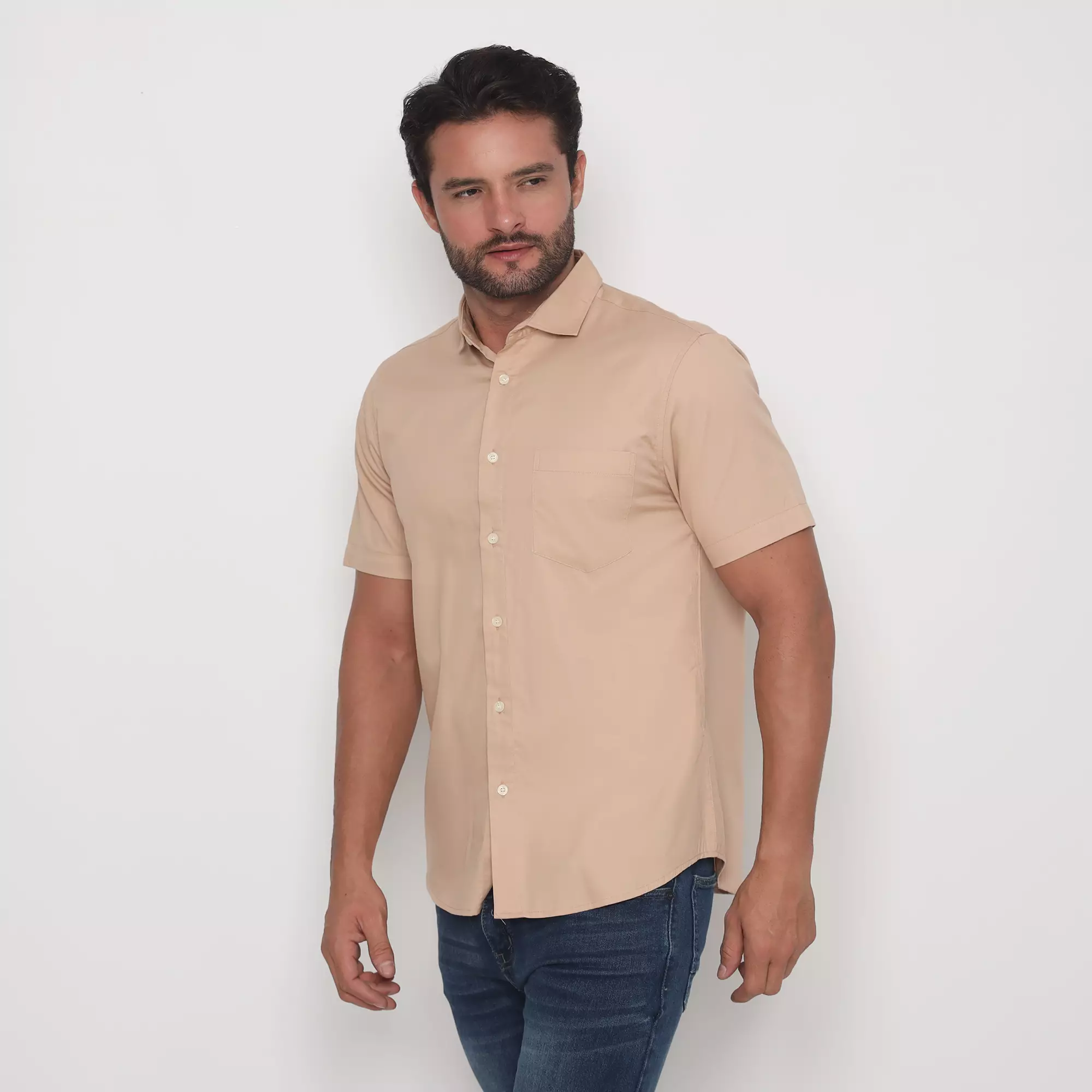 (Special Price) Platini Kemeja Polos Pria Lengan Pendek Katun Twill Coklat Muda 73397