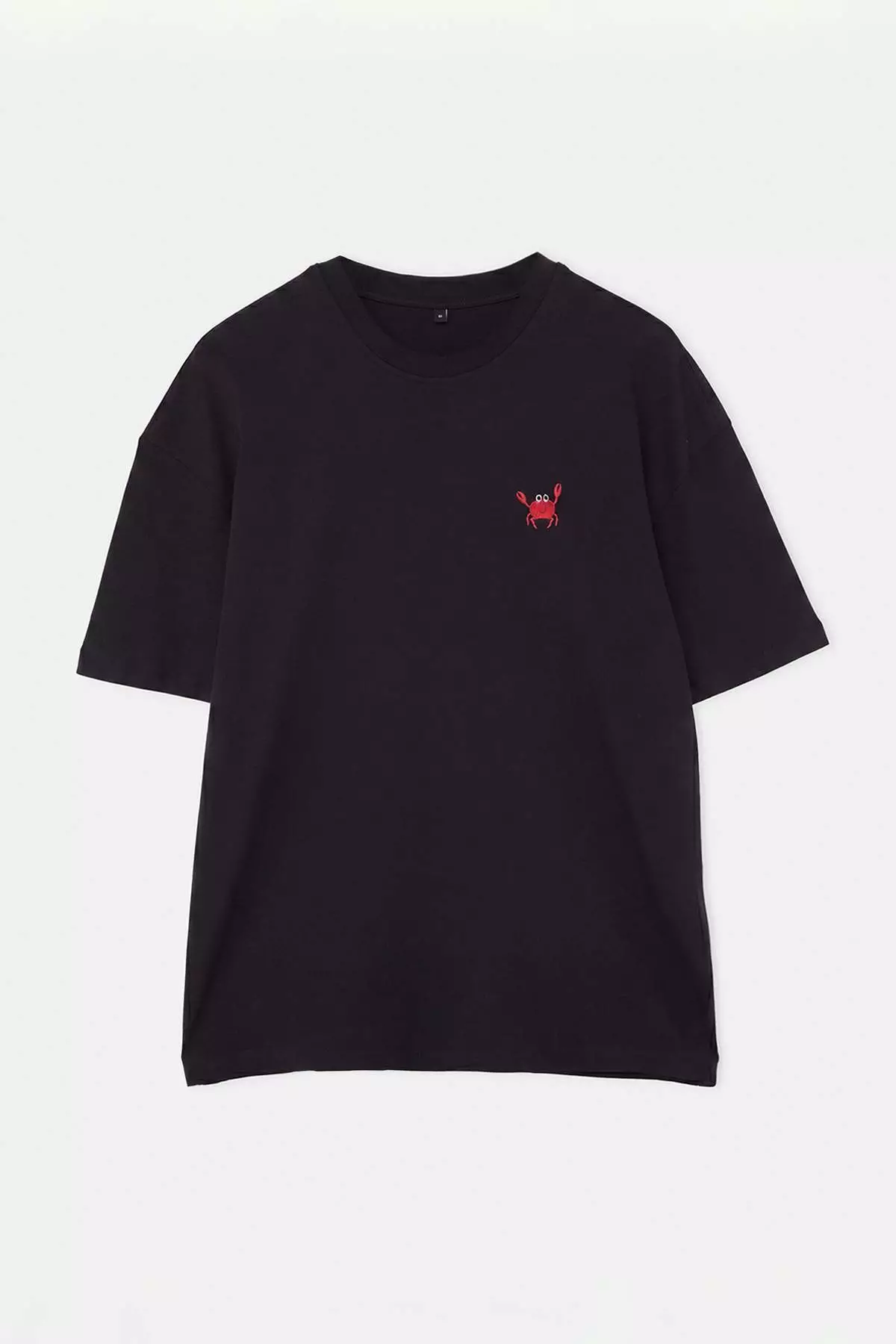 Black Oversize Crab Embroidered 100% Cotton T-Shirt Tmnss26Ts00047