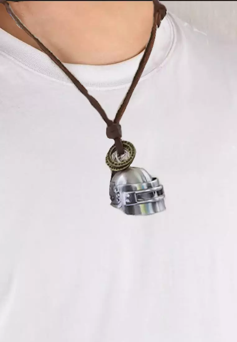 Aksesoris  Pria 3-D Helmet Leather Necklace Kalung Kulit Pria