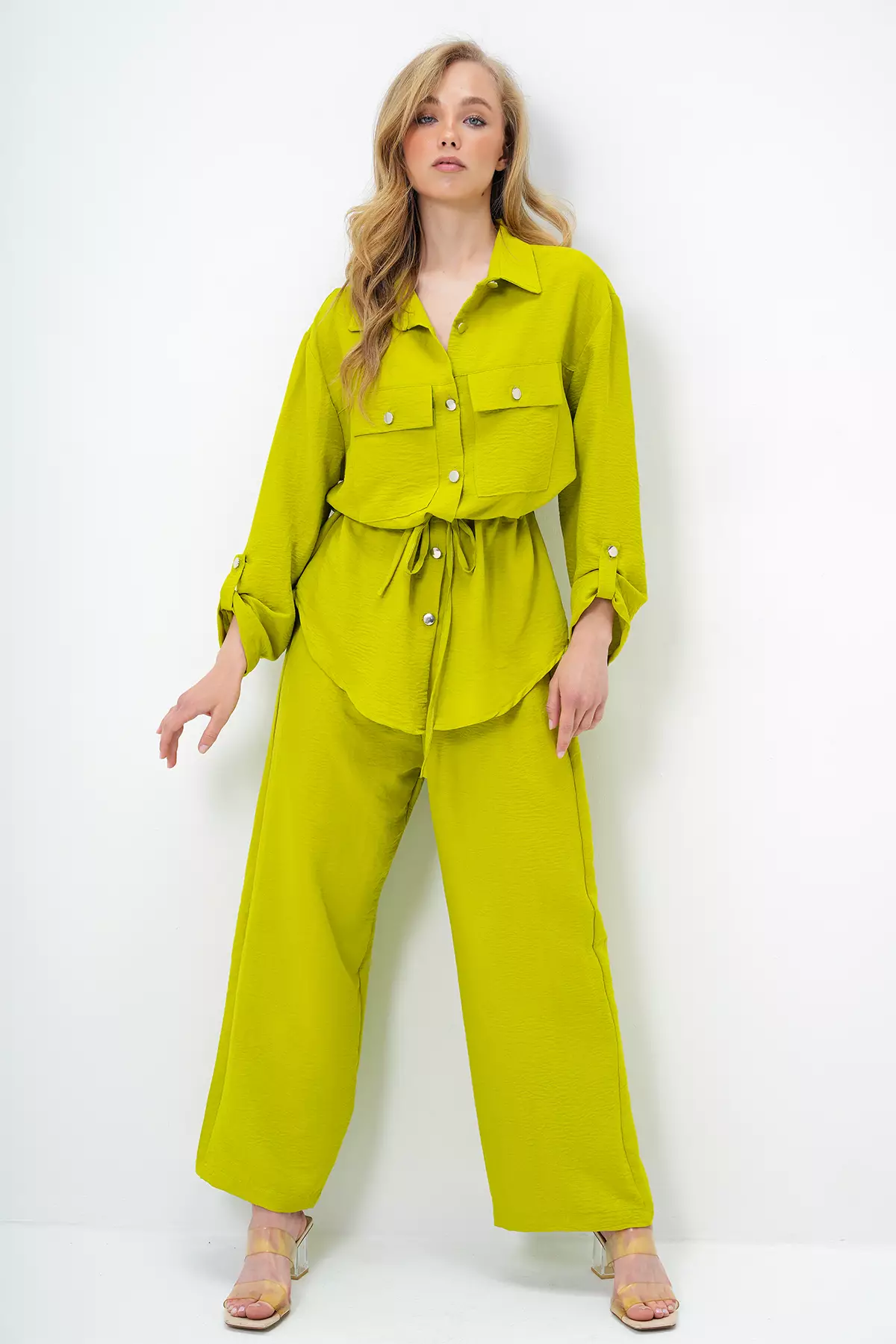 Safari Jacket & Wide Leg Trousers Set
