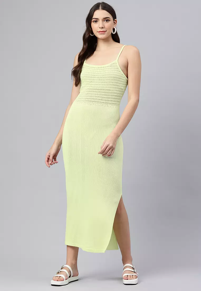 Washed Lime Straight Side Slit Dress