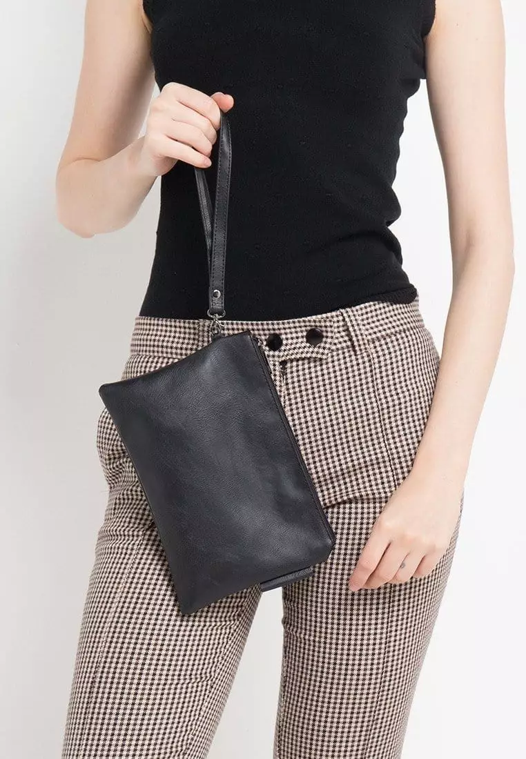 Distressed Leather Pouch Clutch