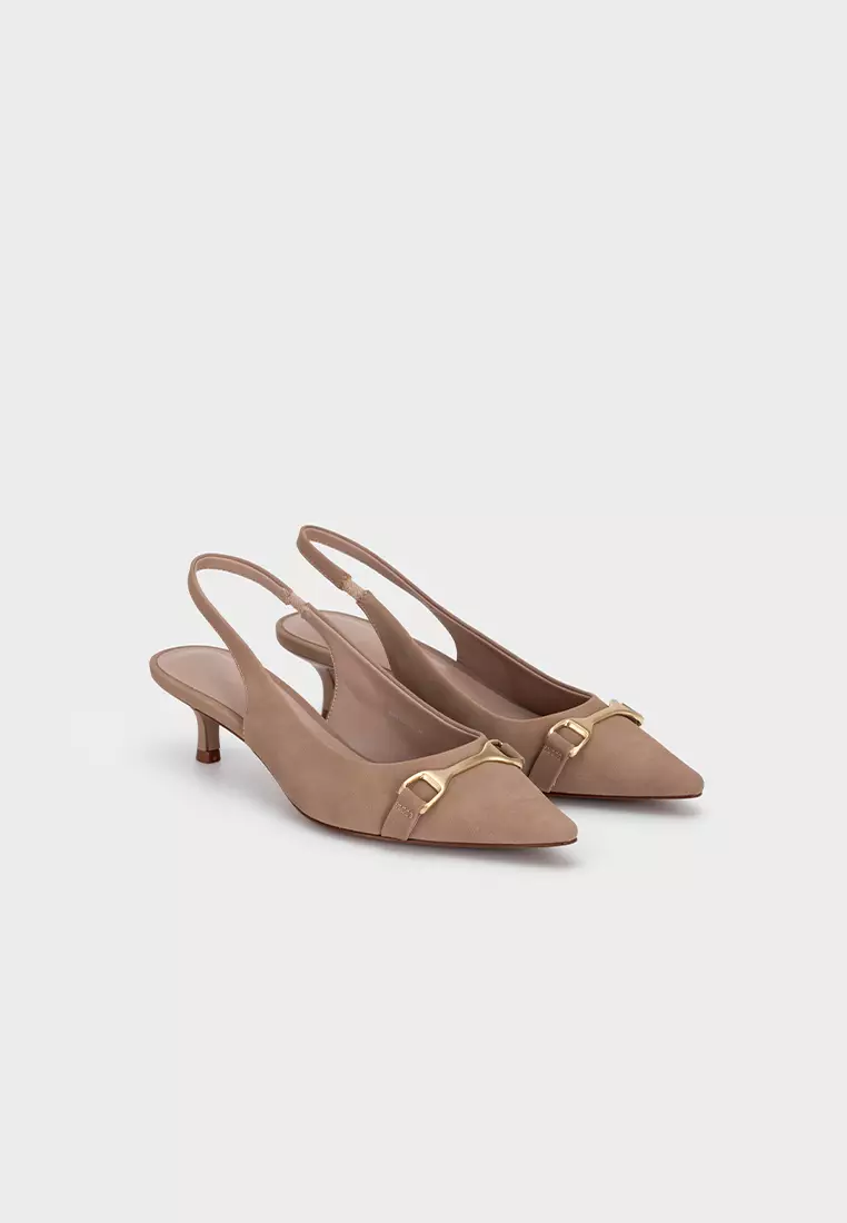 BUCKLE WITH POINTY TOE SLINGBACK HEEL PUMP