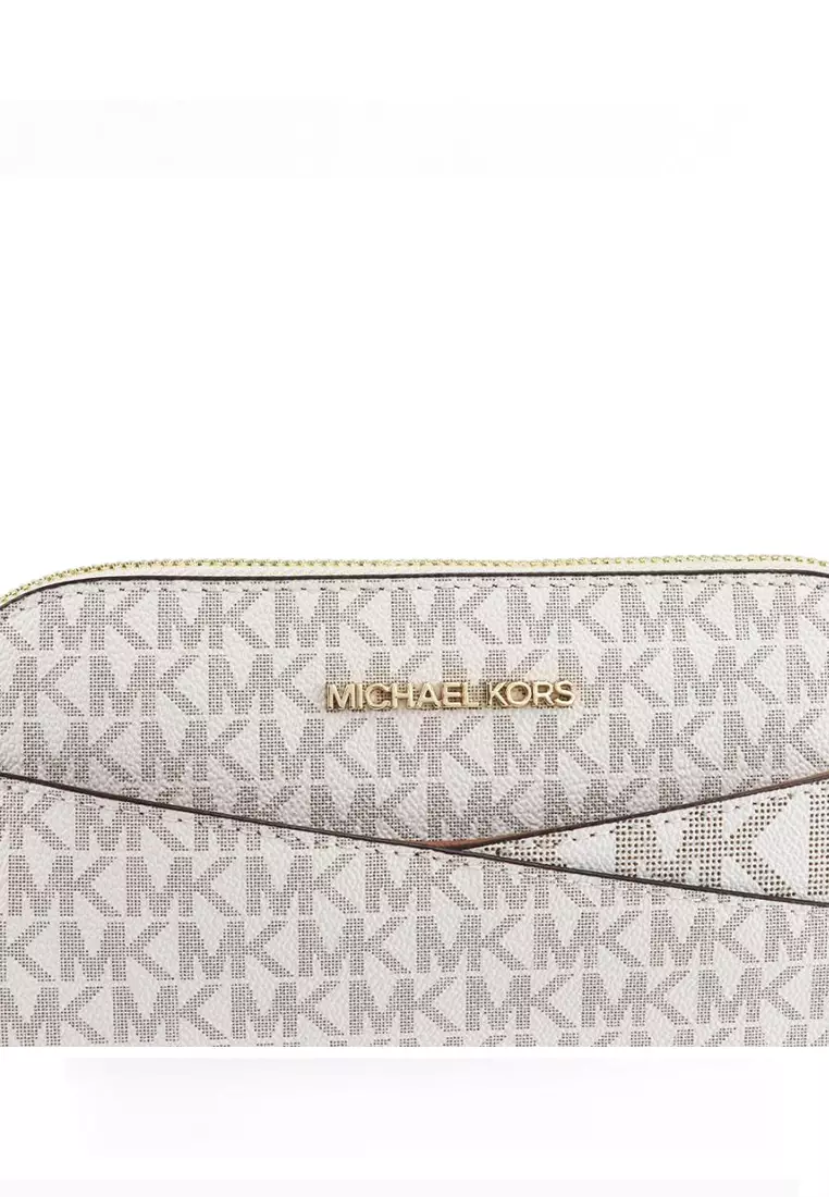 Jet Set Travel Medium Dome Crossbody Bag In Signature - Vanilla/Brown