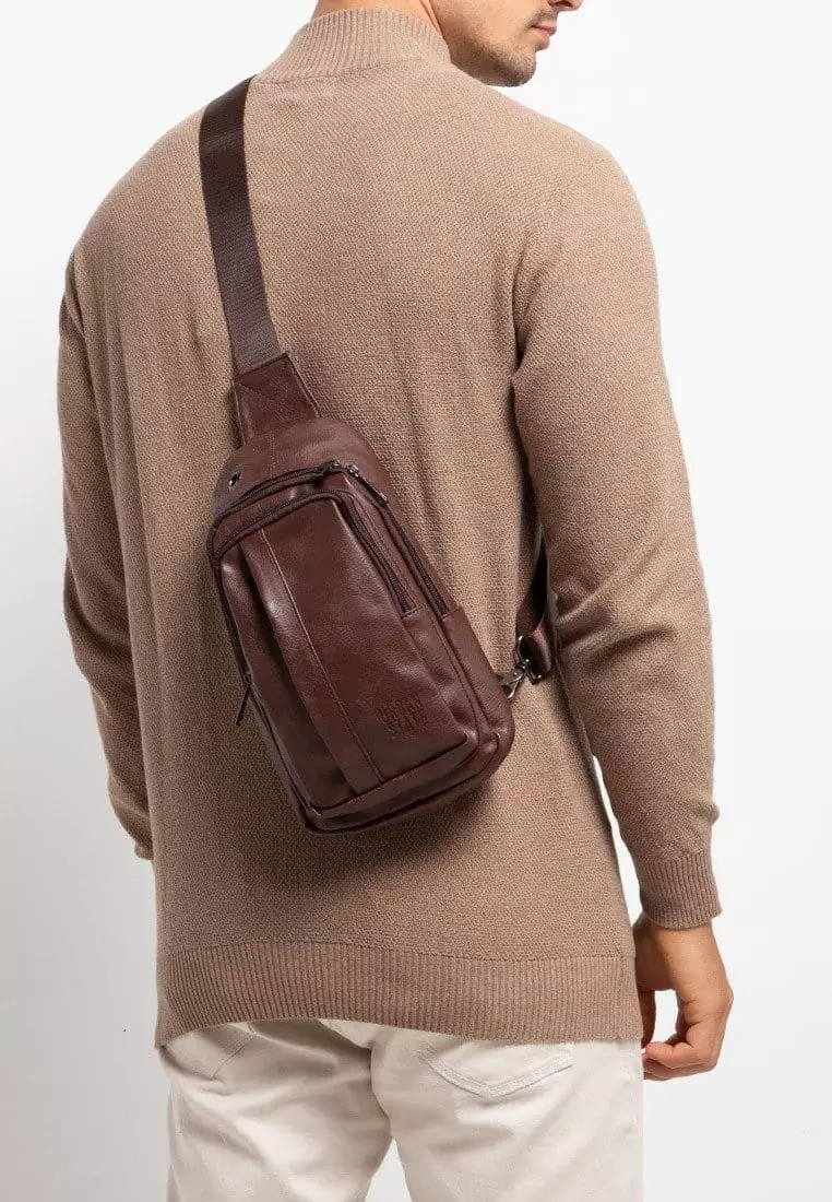 Distressed Leather Pocket Slingbag