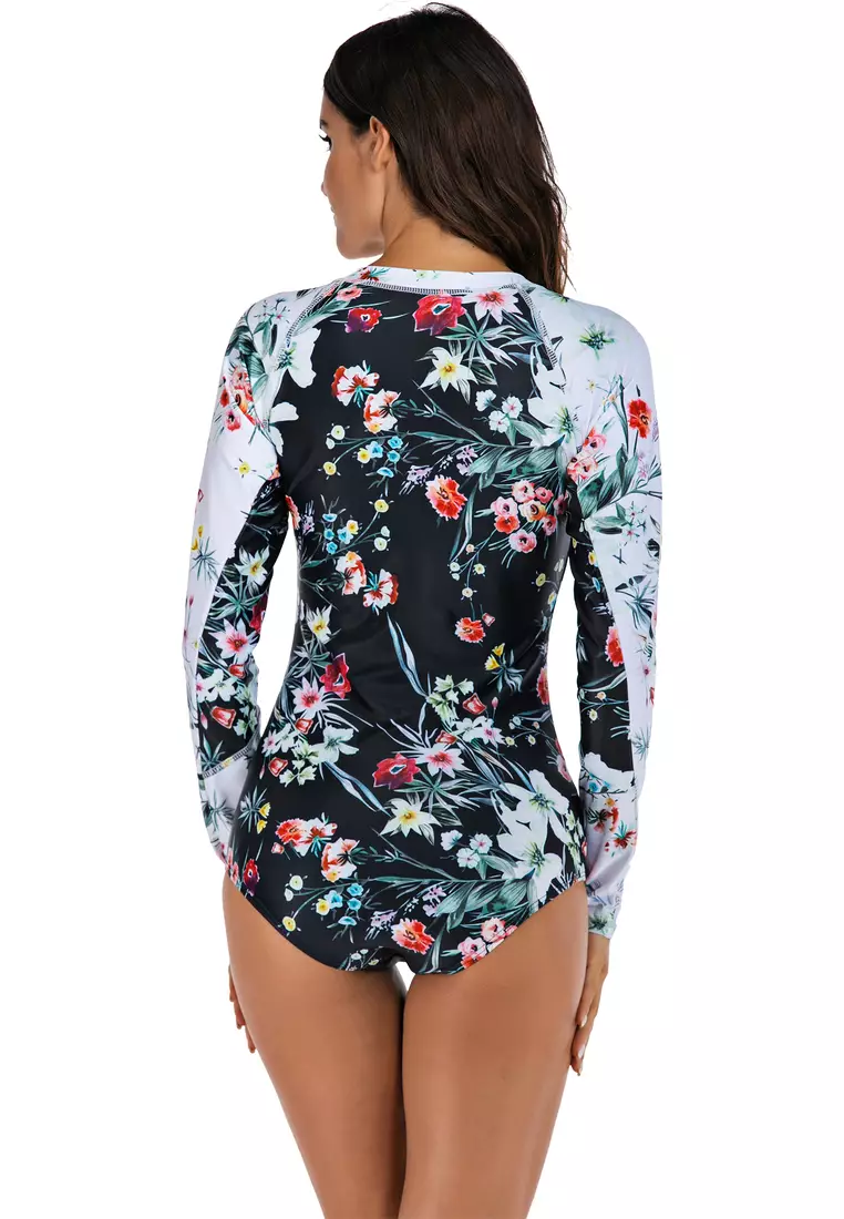 Surf Print Long Sleeve One Piece Swimsuit