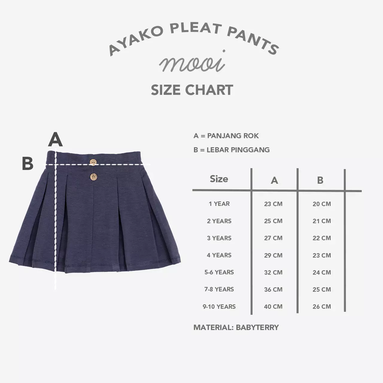 Mooi Rok Anak Perempuan Ayako Pleat Pants - Navy