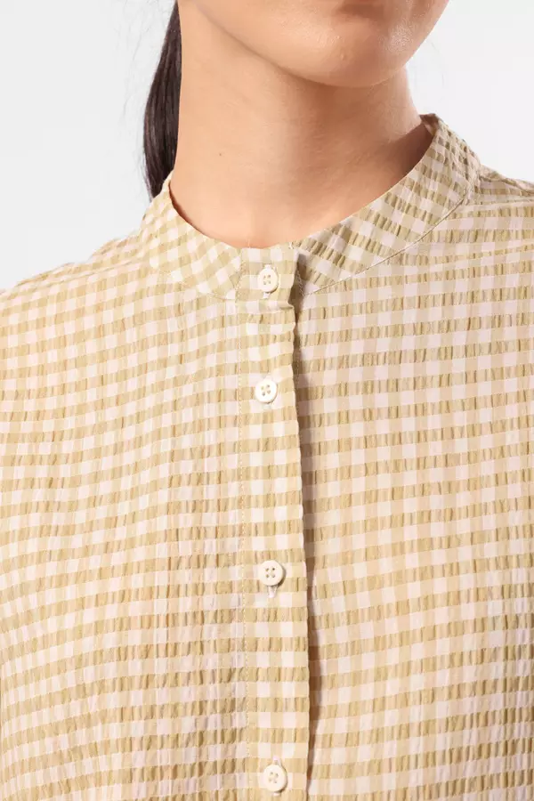 MINIMAL - Harmony - Plaid Blouse Lengan Balon - Brown Colour Brown
