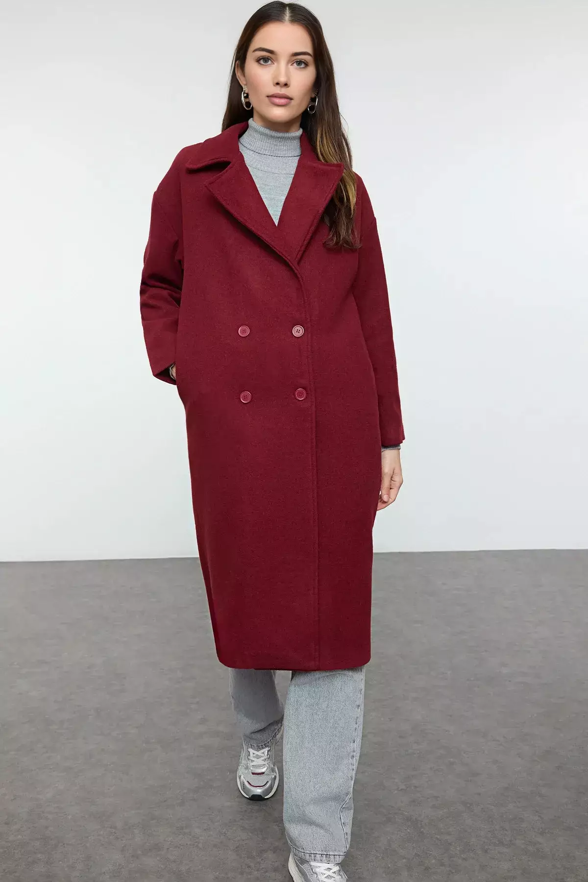 Long Wool Burgundy Oversize Cashew Coat
