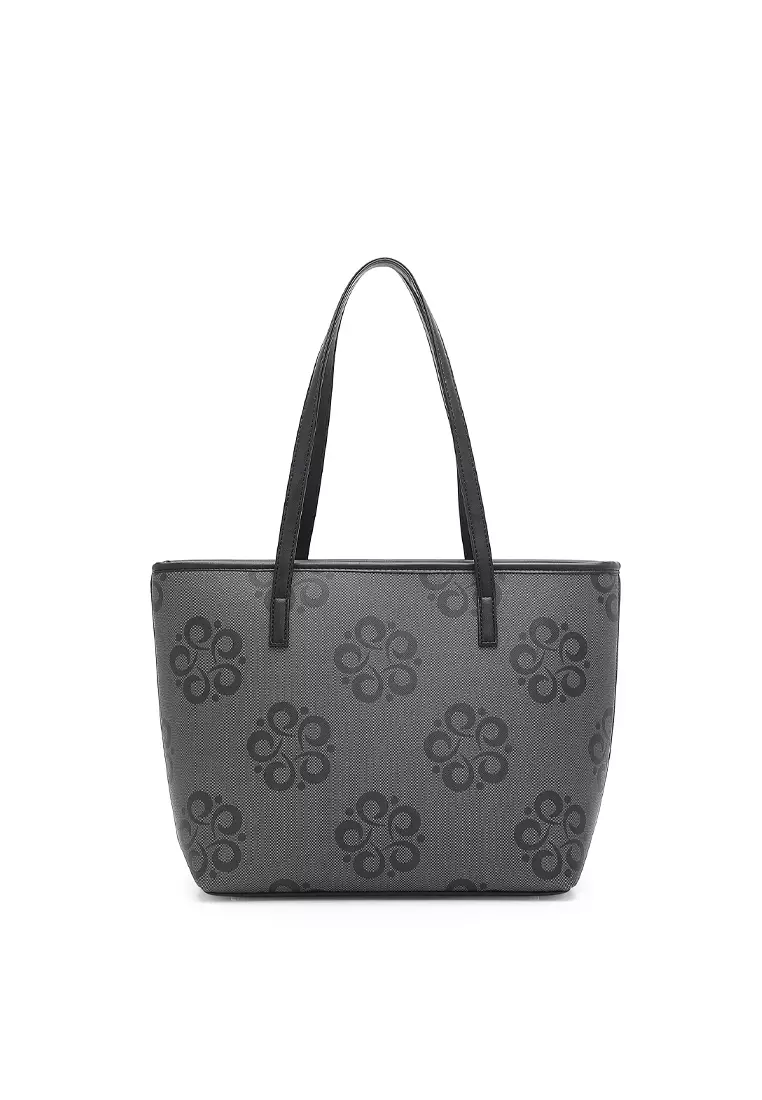 3-in-1 Women's Monogram Tote Bag + Sling Bag + Pouch (3-in-1 - Tas Jinjing + Tas Selempang + Kantong Wanita) - Hitam