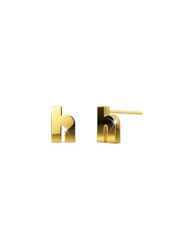 Bullion Gold 金色 BULLION GOLD Bold Initial Alphabet Letter Earrings Gold Layered Steel Jewellery- H 6D877AC8A60269GS_1