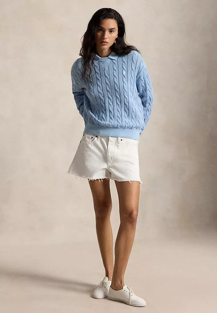 Polo Ralph Lauren Women Cable-Knit Cotton Polo-Collar Sweater