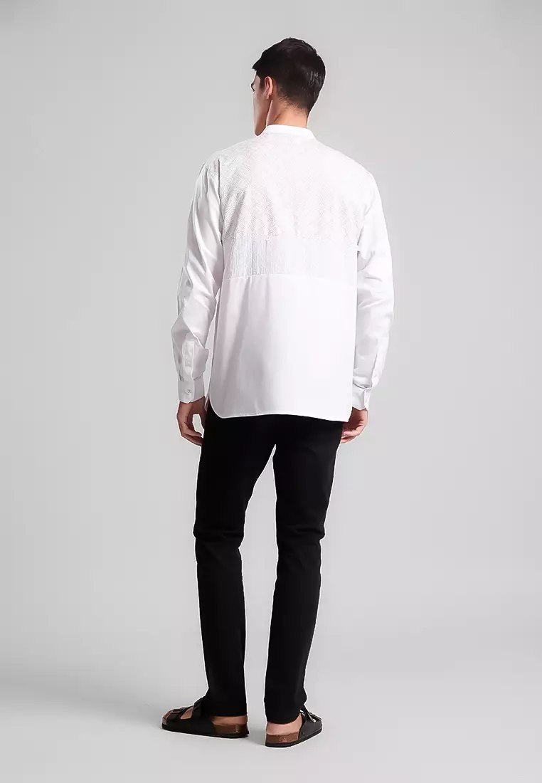 MANZONE - Kemeja Koko Lengan Panjang Pria Laith Comfort Fit - White Warna White