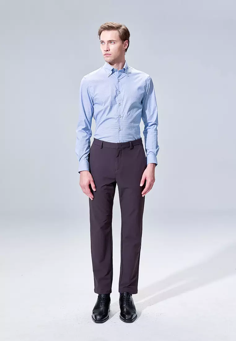 Deep Blue Grid Pattern Slim Fit Shirt