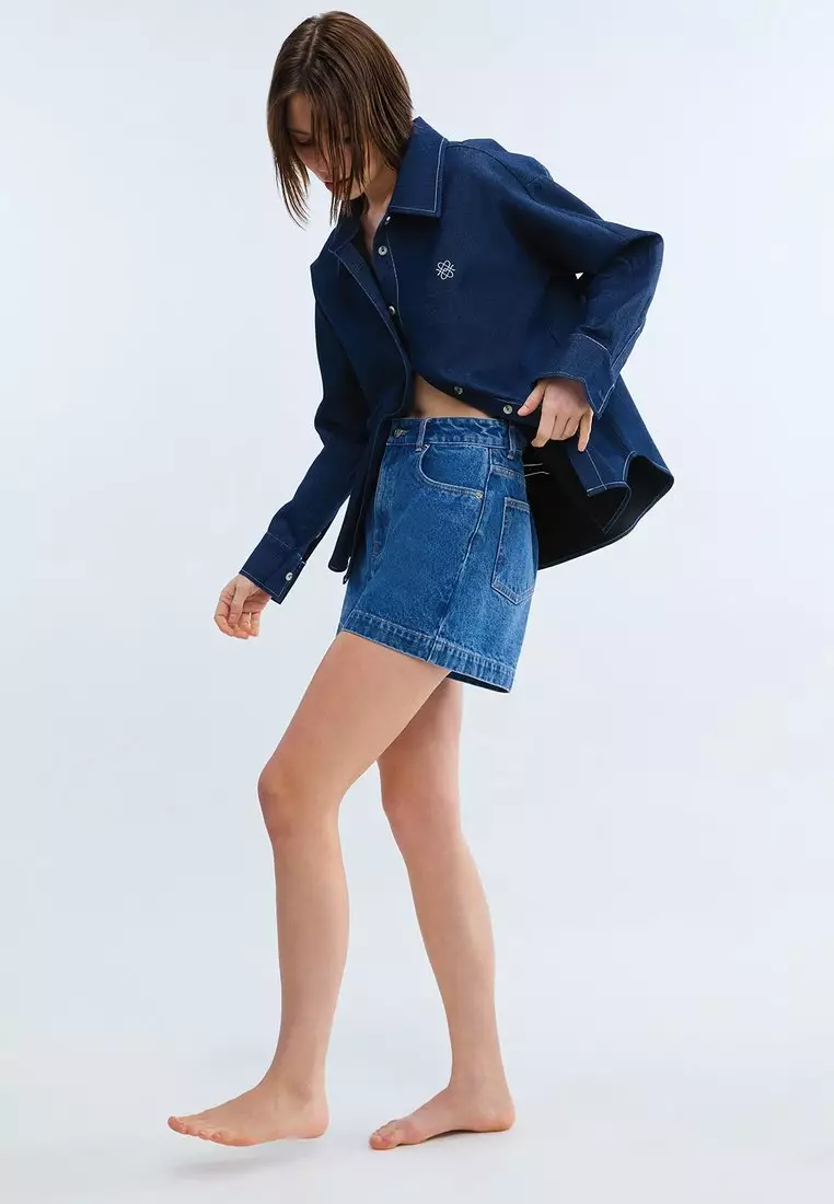 High Waist Tailored Mini Shorts - Blue