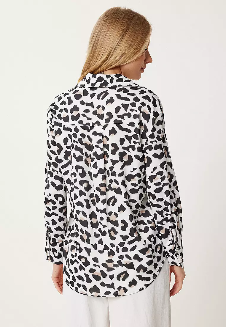 Leopard Patterned Satin Surface Stylish Shirt