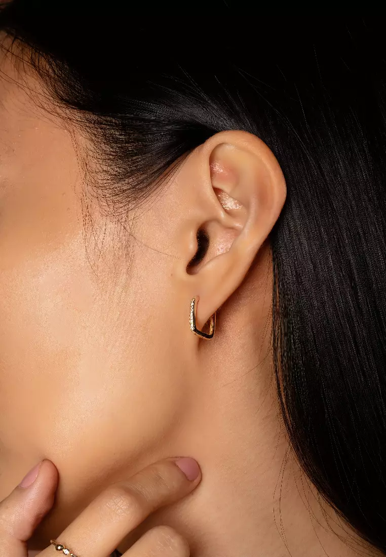 Pavé Square Hoops 14k  Gold