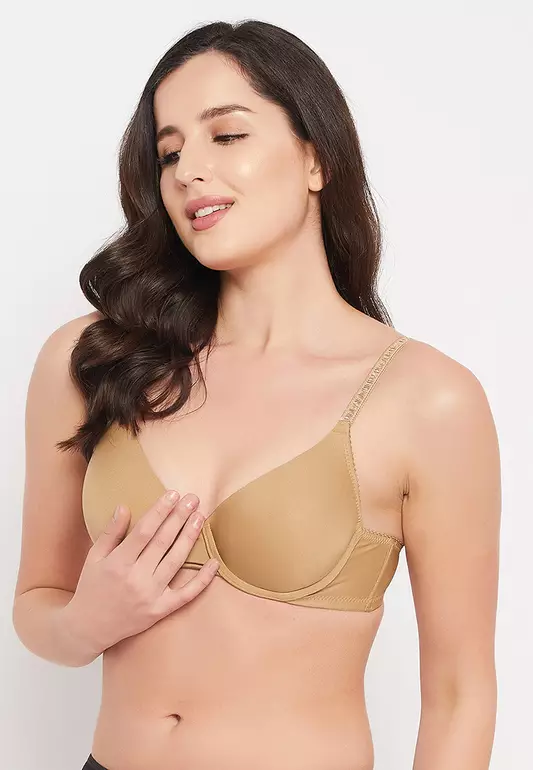 Clovia Level 1 Push-Up Underwired Demi Cup T-shirt Bra in Nude