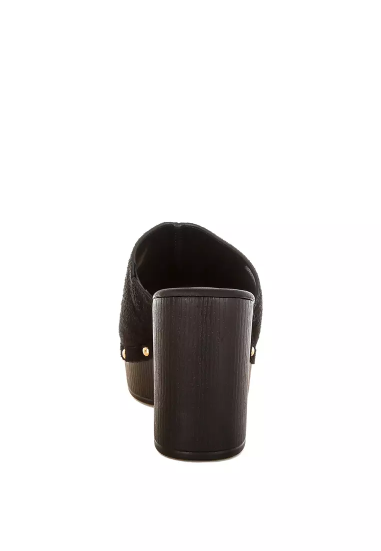 Soft Suede Leather Wooden Clogs In Black