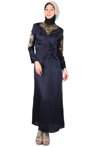 Satin Angelina Pleated And Embellishment Detailed Gamis