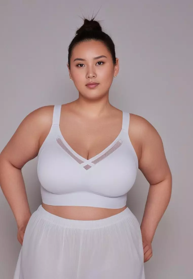 Premium Bella Plus Size Seamless Wireless Paded Push Up Bra in Blue