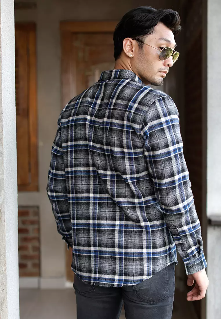 OXCON Extra Comfort Authentic Flannel Shirt Black Blue