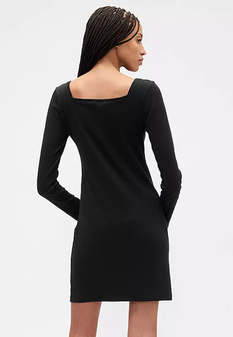 Long Sleeve Square Neck Knit Mini Dress