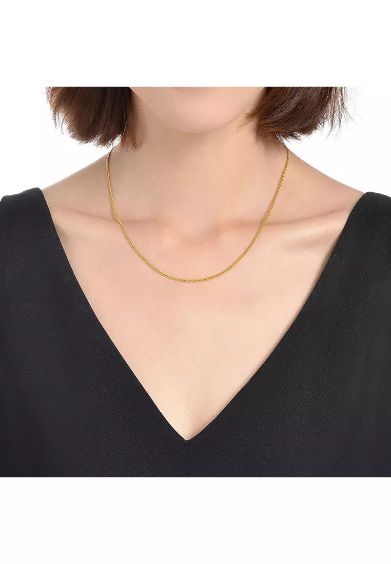 916/22K Solid Machine Curb Chain Necklace R002 (1MM, 45CM)