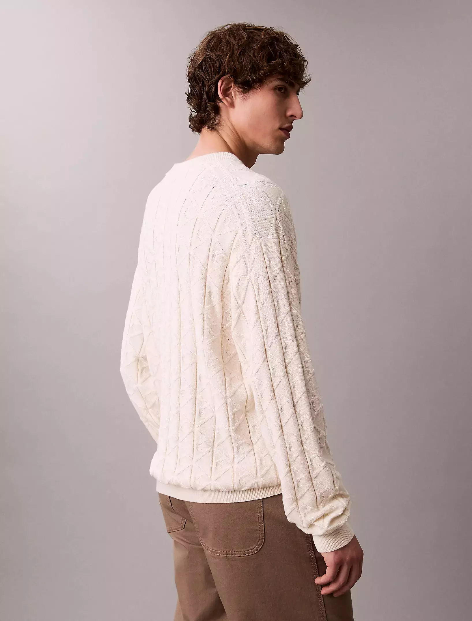 Calvin Klein - Calvin Klein LS Easy All-Over Print Cotton Crewneck Sweater