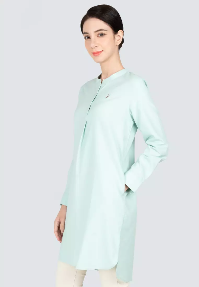 Polo Haus - Women’s Oxford Mandarin Collar Long Sleeve Shirt Dress WBSDE002