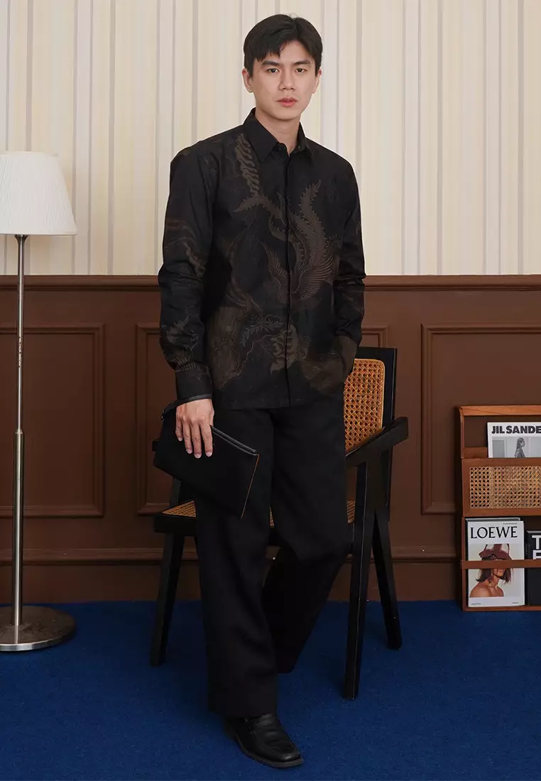 Enzy Batik Essential Kemeja Batik Pria Adinata - Black