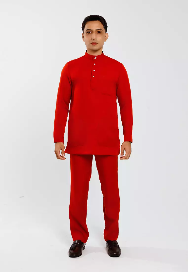 Forest x Hatta Dolmat Baju Melayu Cekak Musang Regular Fit - BM23766-58BrickRed