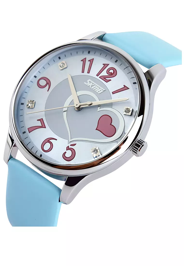 Skmei - Jam Tangan Wanita - Silver - Blue Leather Strap - 9085-F