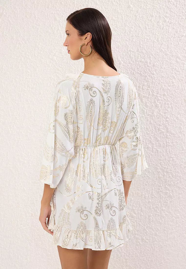 Shawl Patterned Mini Woven Tassel Accessory Beach Dress TBESS25EL00096