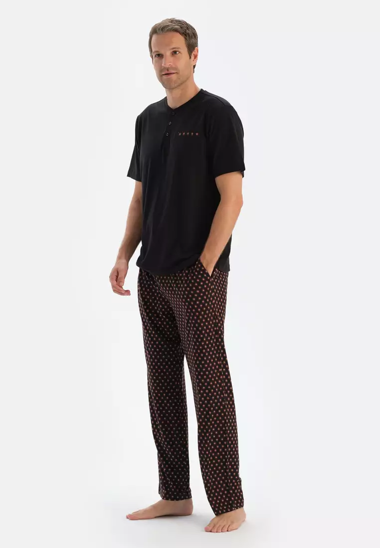 Navy T-Shirt & Trousers, Crew Neck, Regular Fit, Short Sleeve Sleepwear for Men