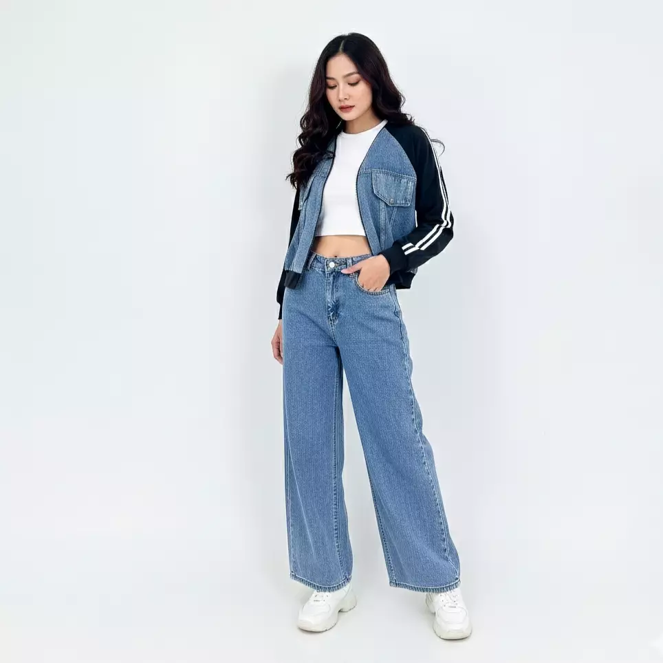 Jaket Jeans Wanita Stripe Daily
