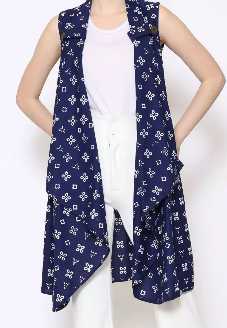 Rinjanie Batik - Batik Tuntrum Katun Series - Outer Coin Navy - Outer Batik Modern - Outer Batik - Outer Batik Kerja Kantor - Batik Cap - OUTC - NV