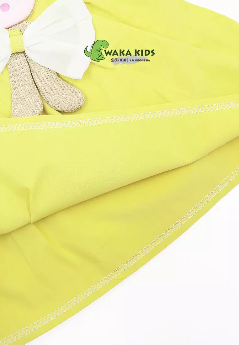Wakakids Dress Bayi Anak Perempuan Lengan Pendek Katun Love Rabbit Pita 4484 Venrc Akula Hijau