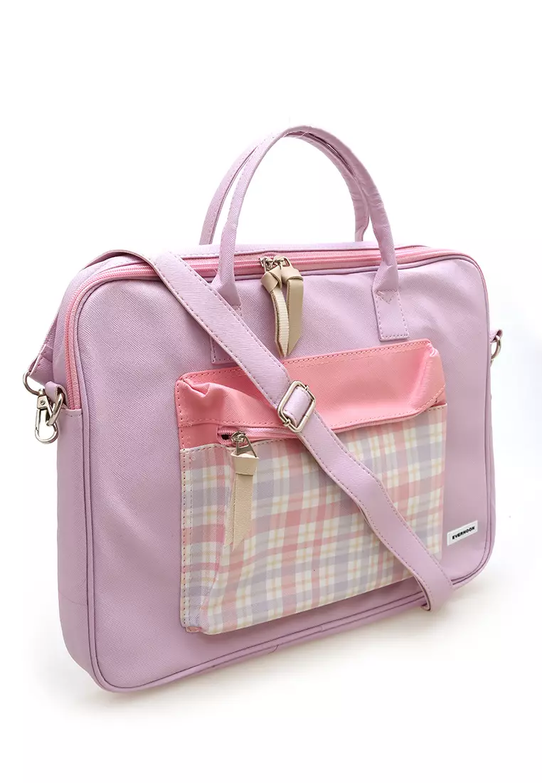 Keysia Tas Laptop Selempang Front Pocket Desain Simple - Purple Kotak