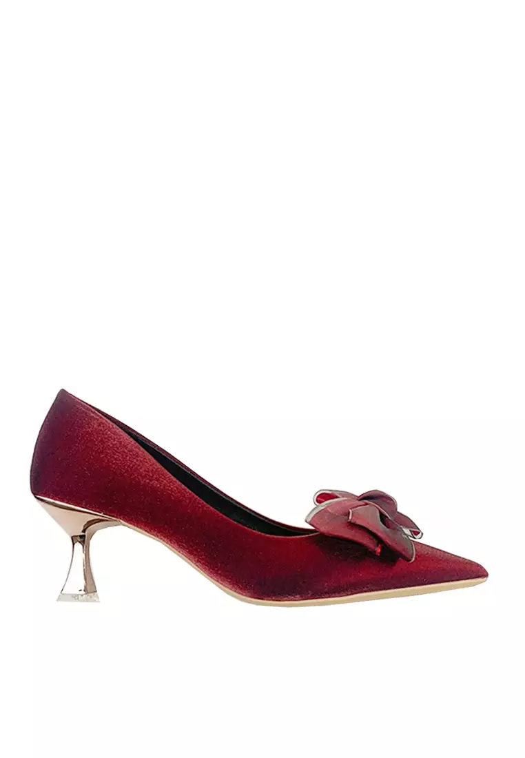 Discount on Twenty Eight Shoes  shoes - SKU: VANSA Velvet Bow Wedding Banquet Mid Heel Shoes VSW-P-J11-5