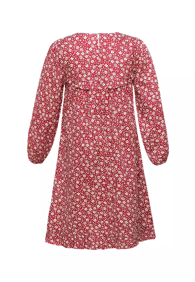 Pito Dito Girl Cherryblossom Dress Midi Anak Merah Motif Bunga