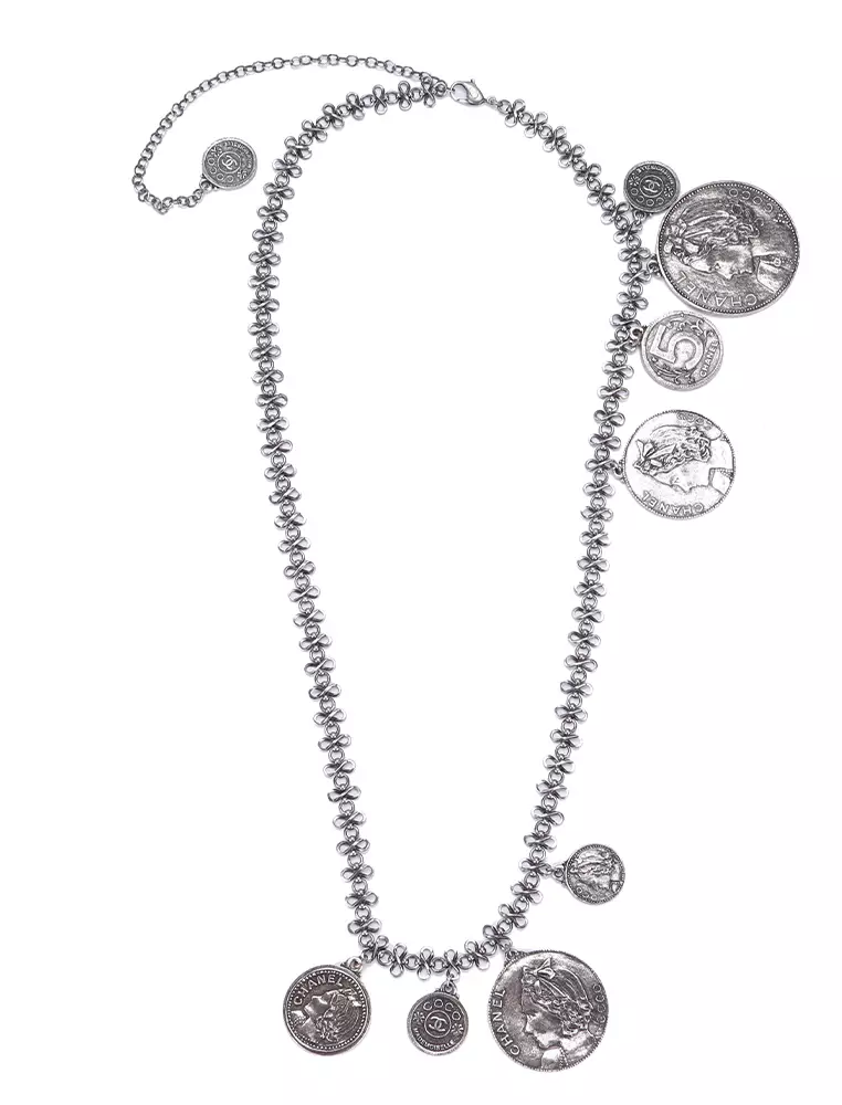 線上選購Chanel Pre-loved Chanel Ruthenium Chain Necklace With 9 Round Coins  Charm