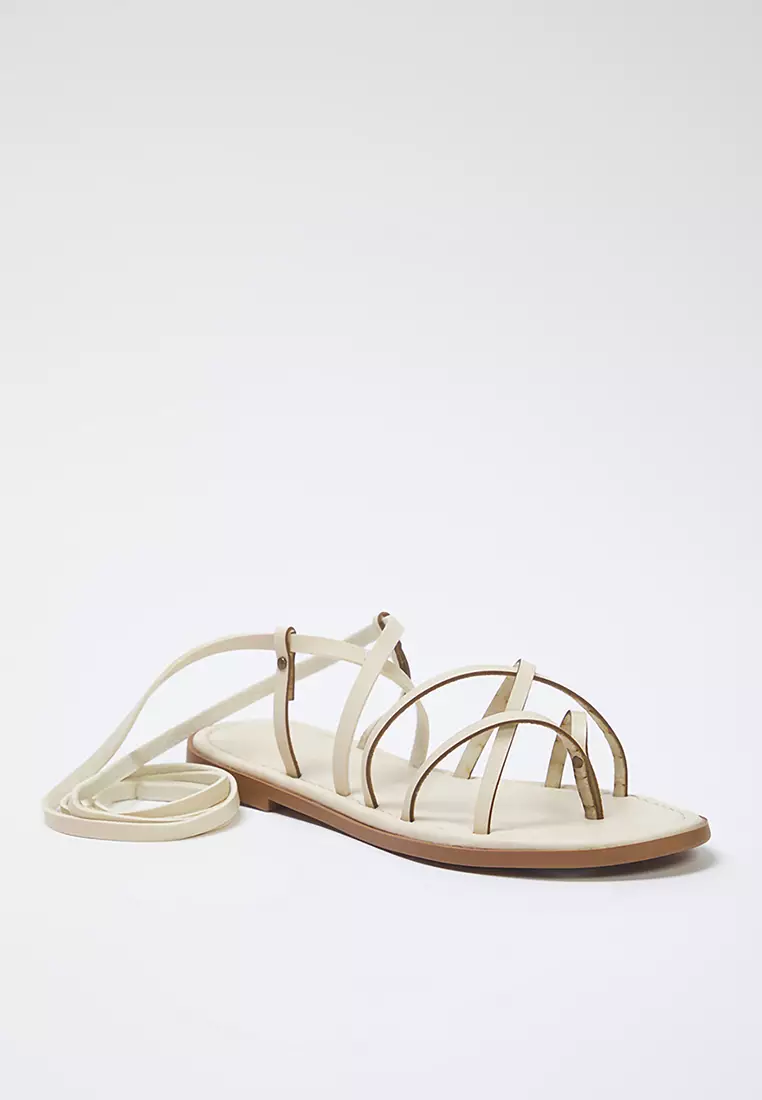 Beige Ankle Strap Flip Flops Women's Sandals Takss25Sd00021